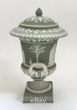 Antique Wedgwood White On Green Jasper Muses Neo Classical Urn