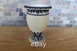 Antique Wedgwood Yellow Jasper Ware Tall Tricolor Vase Black Relief (c. 1879)