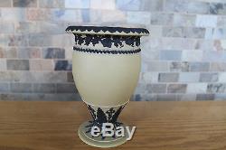 Antique Wedgwood Yellow Jasper Ware Tall Tricolor Vase Black Relief (c. 1879)