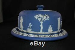 Antique Wedgwood jasperware cake / cheese plate & dome cobalt blue