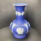 Antique Wedgwood White On Blue Jasper Ware Bulbous Vase 7 Inches Tall 652g