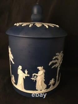 Antique Wedwood Jasperware Blue Lidded Pot Made In England Jasper Ware