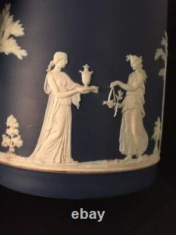 Antique Wedwood Jasperware Blue Lidded Pot Made In England Jasper Ware