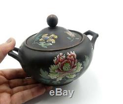 Antique basalt jasperware Chinese flower enamel sugar pot Wedgwood