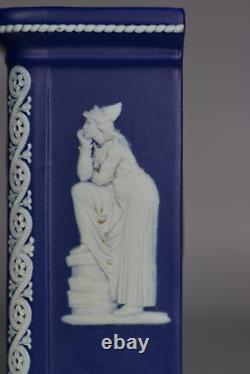 Antique c1900 Wedgwood Jasperware Cobalt Blue Clock Figures
