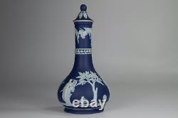 Antique c1900 Wedgwood Jasperware Lidded Barber Bottle / Vase Cobalt Blue A