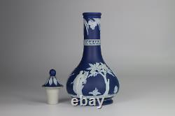 Antique c1900 Wedgwood Jasperware Lidded Barber Bottle / Vase Cobalt Blue A