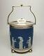 Antique Pre 1891 Wedgwood (only) Cobalt Blue Dip Jasperware Biscuit Jar Mounted