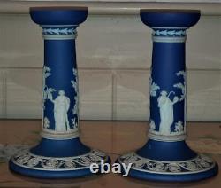 Beautiful Antique Wedgwood Jasperware Dipped Neo Classical Candlesticks C 1898