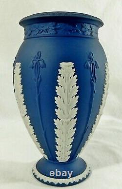 Beautiful Large Antique/Vtg 7.5 Wedgwood Dark Blue Jasperware Vase