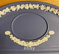 Beautiful Rare Vintage Wedgwood Portland Blue Jasperware Ink Well And Pen Tray