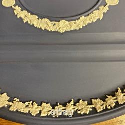 Beautiful Rare Vintage Wedgwood Portland Blue Jasperware Ink Well And Pen Tray