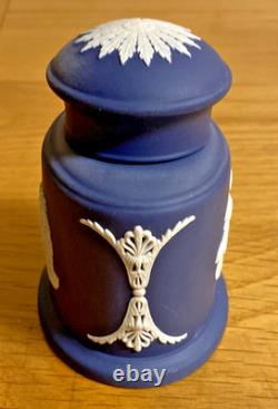 Beautiful Rare Vintage Wedgwood Portland Blue Jasperware Ink Well And Pen Tray