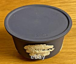 Beautiful Rare Vintage Wedgwood Portland Blue Jasperware Ink Well And Pen Tray