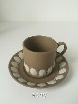 Beautiful Wedgwood Set of White on Taupe Brown Jasperware Rare Cup and Saucer