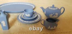 Blue Wedgwood jasperware miniature tea set