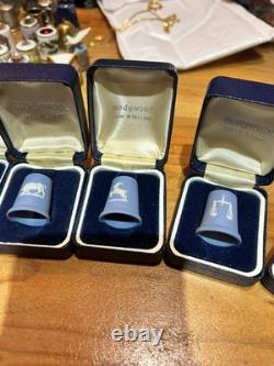 Boxed Wedgwood Blue Japserware Thimbles Zodiac Set of 12