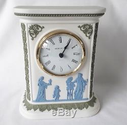 Boxed Wedgwood Clock tri-colour green blue white Jasperware Clock