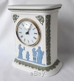 Boxed Wedgwood Clock tri-colour green blue white Jasperware Clock