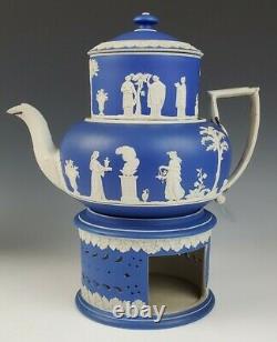 C. 1800-1820 Wedgwood Jasperware Large Teapot with Warming Stand & Filter Antique