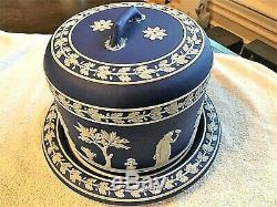(C. 1800) RARE Wedgwood Cobalt Blue Jasperware Large Dome Cheese Dish UNIQUE