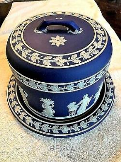 (C. 1800) RARE Wedgwood Cobalt Blue Jasperware Large Dome Cheese Dish UNIQUE