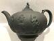C. 1860 Wedgwood Black Basalt Jasperware Teapot Withfinial -rare- Sacrifice Mnt