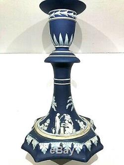 C. 1860 Wedgwood Cobalt Jasperware Octagan Footed 7 Candlestick Stunning