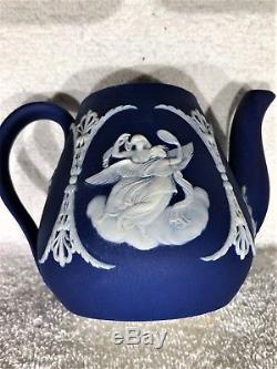 C. 1861 Wedgwood Jasperware Dip Blue Cobalt (159-widow Finial) Tea Pot- Mint