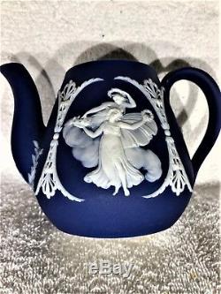 C. 1861 Wedgwood Jasperware Dip Blue Cobalt (159-widow Finial) Tea Pot- Mint