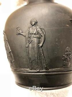 C. 1866 Wedgwood Black Basalt Jasperware Trophy Vase 6 Rare & Mint