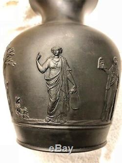 C. 1866 Wedgwood Black Basalt Jasperware Trophy Vase 6 Rare & Mint