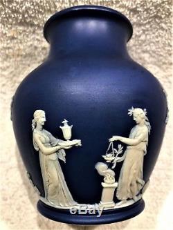 C. 1867 Wedgwood Cobalt Blue Jasperware 5 Mold #1005 Trophy Vase CODE FHX RARE