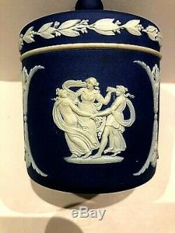 C. 1868 Wedgwood Cobalt Blue Jasperware Tobacco Jar THREE GRACES, CORIOLANUS