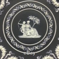 C. 1870's Wedgwood Black Jasperware Trophy Plate Venus Hiding Cupids Arrows