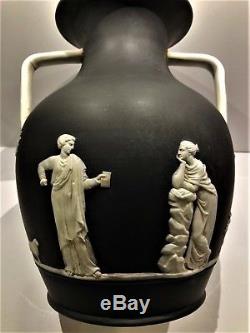 C. 1877 Wedgwood Black Dip Jasperware 10-1/2 Portland Shape Vase Code Csf