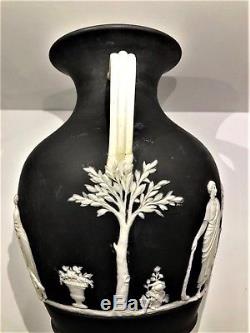 C. 1877 Wedgwood Black Dip Jasperware 10-1/2 Portland Shape Vase Code Csf