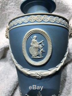 C. 1878 Wedgwood Jasperware Blue URN WithRAM'S HEAD SPORTIVE LOVE HOPE & ANCHOR