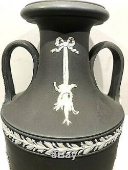 C. 1880 Wedgwood Black Dip Jasperware 10 Trophy Vase Mint Stunning Muses