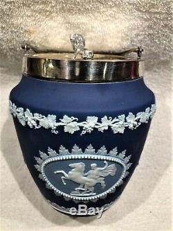 C. 1881 Wedgwood Tri-Color Jasperware Biscuit BarrelINVERTED BELLPANATHENEA