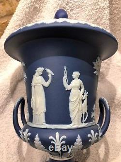 C. 1891 Large Wedgwood Portland Blue Jasperware Campana Urn Mint Condition