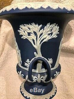 C. 1891 Large Wedgwood Portland Blue Jasperware Campana Urn Mint Condition