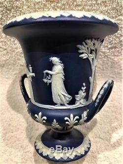 C. 1891 Large Wedgwood Portland Blue Jasperware Campana Urn Nice Satin Fin