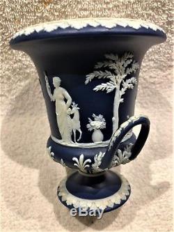 C. 1891 Large Wedgwood Portland Blue Jasperware Campana Urn Nice Satin Fin