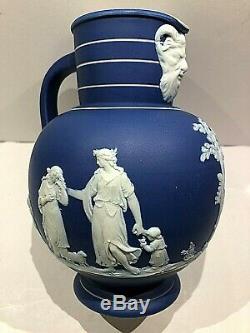 C. 1891 Rare Wedgwood Cobalt Blue Jasperware Doric Pitcher/jug 7 Details