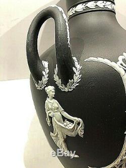C. 1891 Wedgwood Black Dip Jasperware 10.5 Trophy Shape Vase Mint Stunning