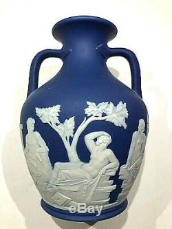 C. 1891 Wedgwood Cobalt Blue Dipped Jasper Ware 6 Portland Vase Nice SHARP