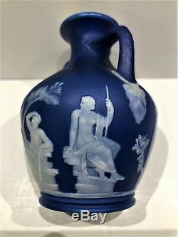 C. 1891 Wedgwood Jasperware Cobalt Blue Portland Handled Vase Rare 3.75 H