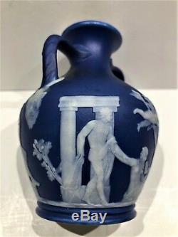 C. 1891 Wedgwood Jasperware Cobalt Blue Portland Handled Vase Rare 3.75 H