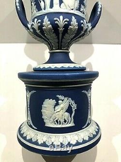 C. 1891 Wedgwood Jasperware Coblat Blue Drum Base Campana Vase #495 Mint